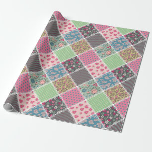 Pastellfarbene Blumen-Quiltquadrate Geschenkpapier