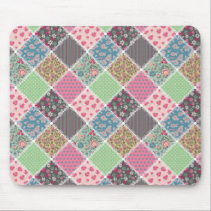 Pastellfarbene Blumen-Quiltquadrate Mousepad