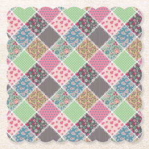 Pastellfarbene Blumen-Quiltquadrate Untersetzer