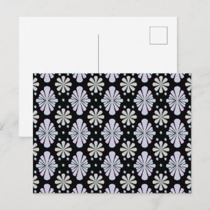 Pastellfarbene Blumenformen auf schwarzem Hintergr Postkarte