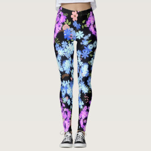 pastellfarbene Blumengestaltung schwarzer Hintergr Leggings