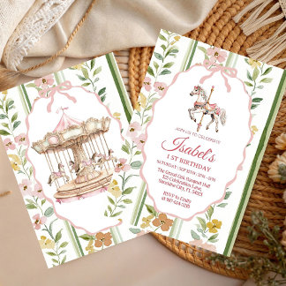 Pastellfarbene Blumenkarussell-Aquarell-Geburtstag Einladung