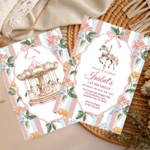 Pastellfarbene Blumenkarussell-Aquarell-Geburtstag Einladung