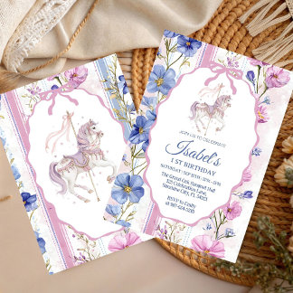 Pastellfarbene Blumenkarussell-Aquarell-Mädchen-Ge Einladung
