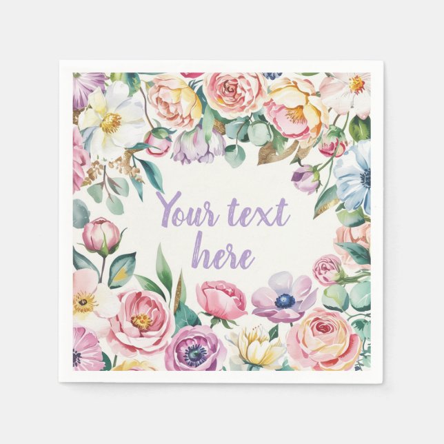 Pastellfarbene Blumenmuster Personalisierter Text Serviette (Vorderseite)
