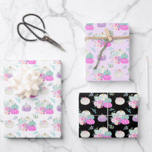Pastellfarbene Blumenskulpturen in Rosa, Lila und  Geschenkpapier Set