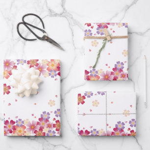 Pastellfarbene Blütenregen aus Pflaumen- und Kirsc Geschenkpapier Set