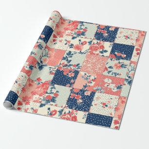 Pastellfarbene Cottage-Blumenquilt in Indigo und P Geschenkpapier