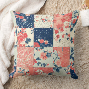 Pastellfarbene Cottage-Blumenquilt in Indigo und P Kissen