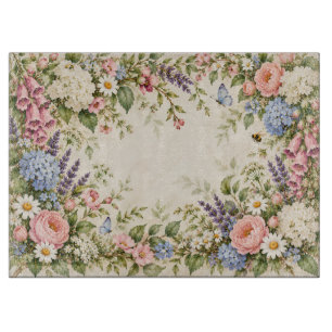 Pastellfarbene Cottage-Garten-Blumenkranz-Schneidb Schneidebrett