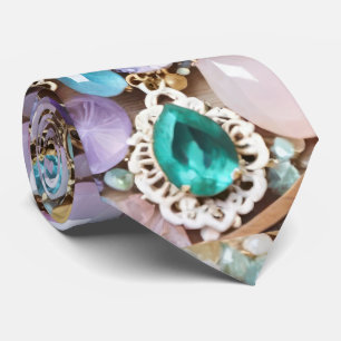 Pastellfarbene Edelsteine und Juwelen in Rosa und  Krawatte
