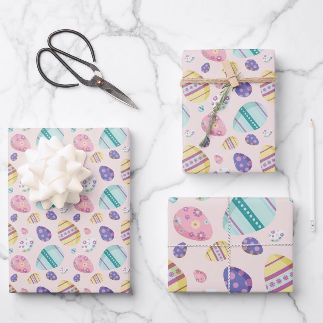 Pastellfarbene Eier Ostern Geschenkpapier Set (Vorderseite)