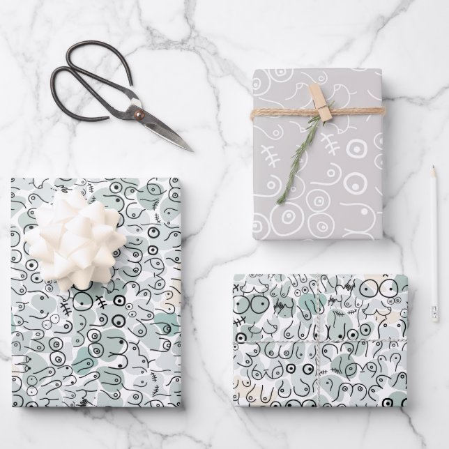 pastellfarbene feministische Brustfolie Geschenkpapier Set (Vorderseite)