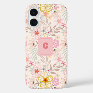 pastellfarbene floral Monogramm elegant iPhone 16 Hülle