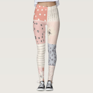Pastellfarbene Floral Patchworkdecke in Rosa und B Leggings