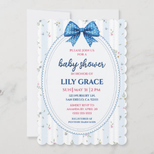 Pastellfarbene Florale Babyparty mit Blauem Band Einladung