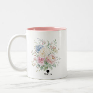 Pastellfarbene Florale Wasserfarben-Hochzeit  Zweifarbige Tasse