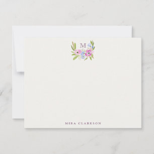 Pastellfarbene Floralmonogramm-Notizkarte Einladung
