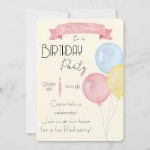 Pastellfarbene Geburtstagsballons Party-Einladung Einladung