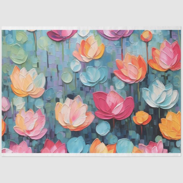 Pastellfarbene gestrichene Wasserlilien Dekoupage Seidenpapier (Vorderseite)