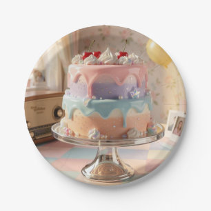 Pastellfarbene Glas-Geburtstagstorte mit Kirschen Pappteller
