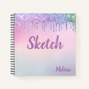 Pastellfarbene Glitter-Tropfen-Monogramm-Skizzenbu Notizbuch