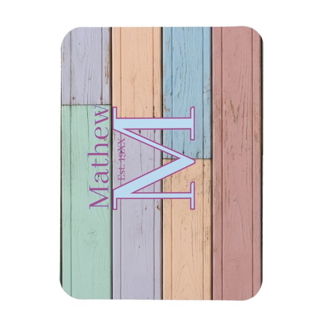 pastellfarbene Holz rustikales Monogramm gegr. Jah Magnet (Vertikal)
