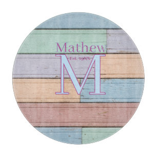 pastellfarbene Holz rustikales Monogramm gegr. Jah Schneidebrett