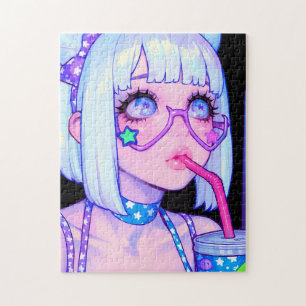 Pastellfarbene Internet-Girl-Starbrille Puzzle