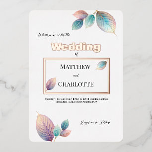 Pastellfarbene Irisierende Blätter Hochzeit Traumh Folieneinladung