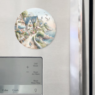 Pastellfarbene Küsten-Cottage-Dorf-Flucht Magnet