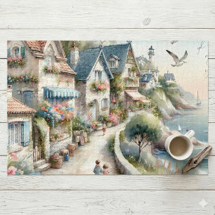 Pastellfarbene Küsten-Cottage-Dorf-Flucht Puzzle