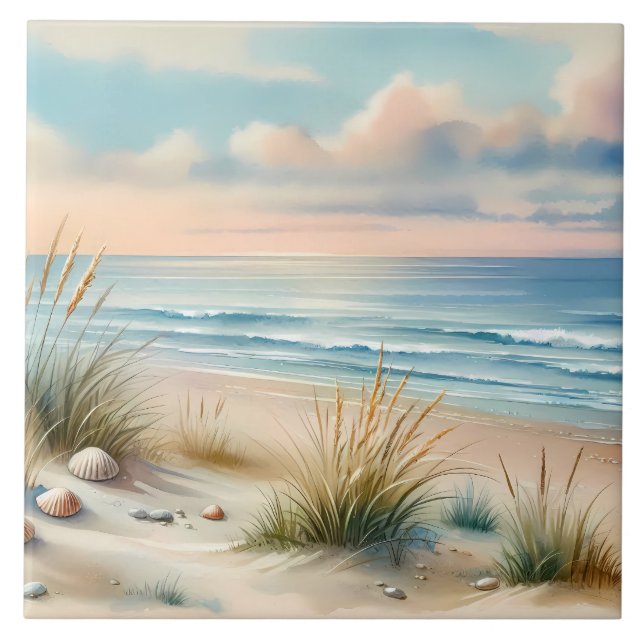 Pastellfarbene Küsten-Dünen Aquarell Fliese (Vorderseite)