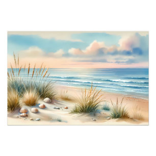 Pastellfarbene Küsten Dünen Aquarell Fotodruck