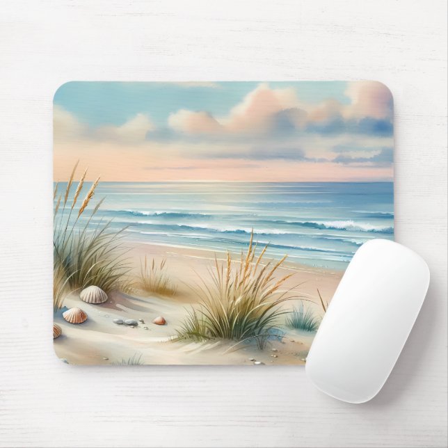 Pastellfarbene Küsten Dünen Aquarell Mousepad (Mit Mouse)
