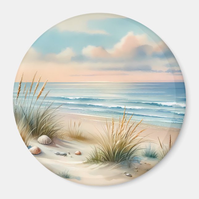 Pastellfarbene Küsten-Dünen-Aquarellmalerei Magnet (Vorne)