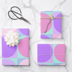 Pastellfarbene Lila rosa Aqua Geometrische Circle  Geschenkpapier Set