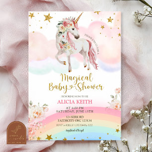 Pastellfarbene magische Einhorn-Baby-Party Einladung