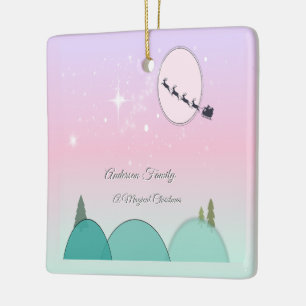 Pastellfarbene mondbeschienene Weihnachts-Erinneru Keramikornament