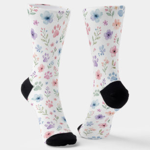 Pastellfarbene Pfotenabdruck-Blumen-Socken für Kat Socken