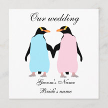 Pastellfarbene Pinguine Einladung zur Hochzeit