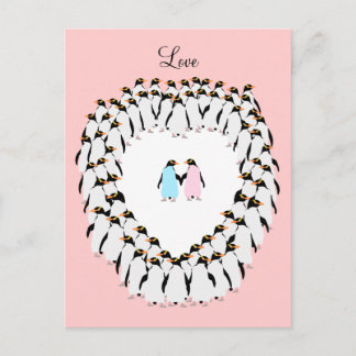 Pastellfarbene Pinguine im Herzen Postkarte