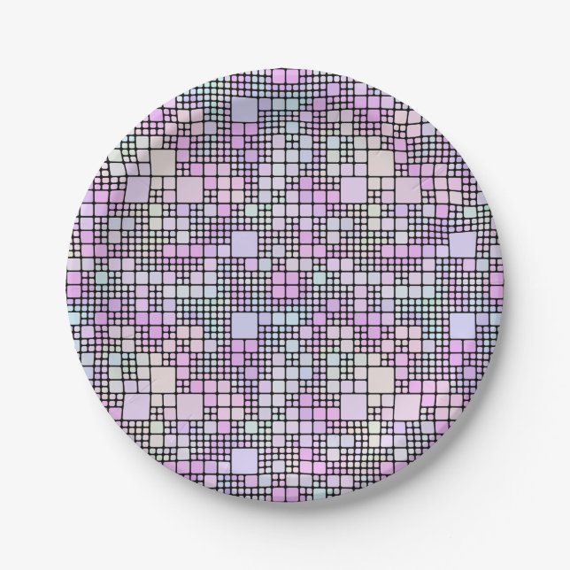 pastellfarbene Pixel: Pappteller (Vorderseite)