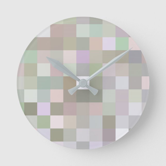 Pastellfarbene Quadrate Runde Wanduhr (Vorderseite)