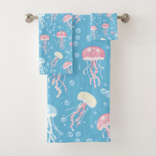 Pastellfarbene Quallenmuster Badhandtuch Set
