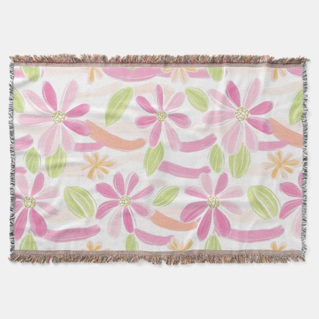Pastellfarbene Retro-Blumen (2) Decke (Vorderseite)