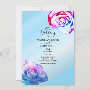 Pastellfarbene Rosen Elegante blaue Blumenhochzeit Einladung