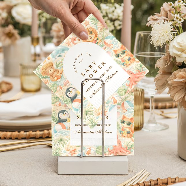 Pastellfarbene Sommer-Tiere Baby Shower Serviette (Von Creator hochgeladen)