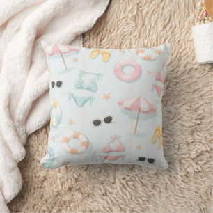 Pastellfarbene Sommerstrand-Accessoires Muster Kissen