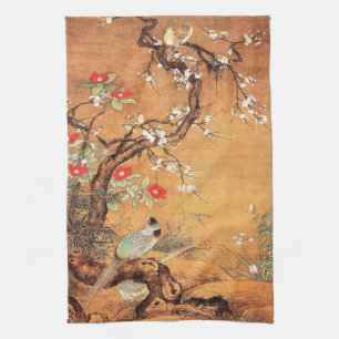 Pastellfarbene und kamellische chinesische Farbkun Geschirrtuch